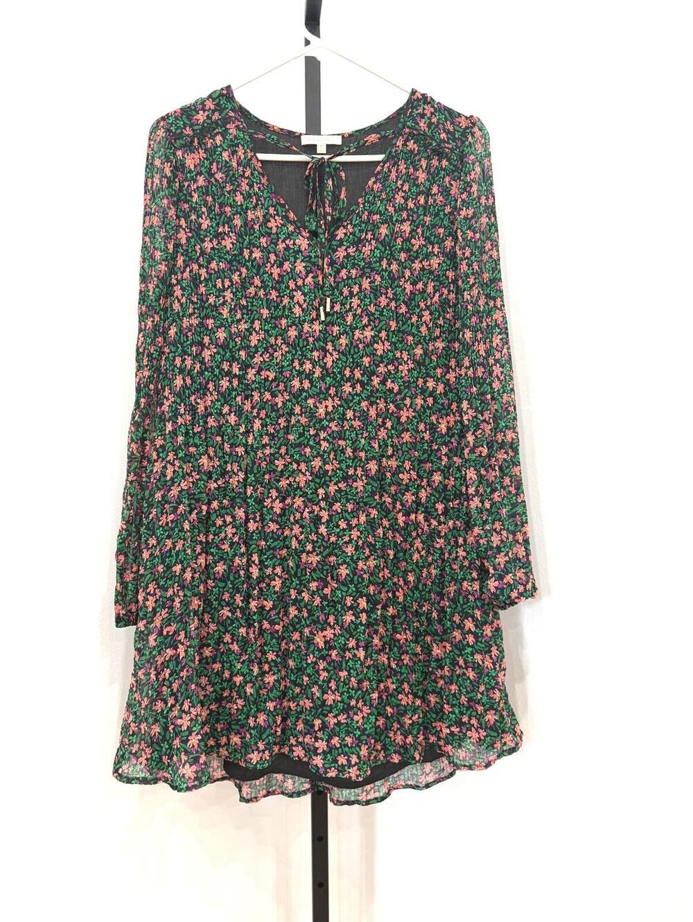 Skies are Blue Medium Floral Long Sleeve Dress with Tie Neck